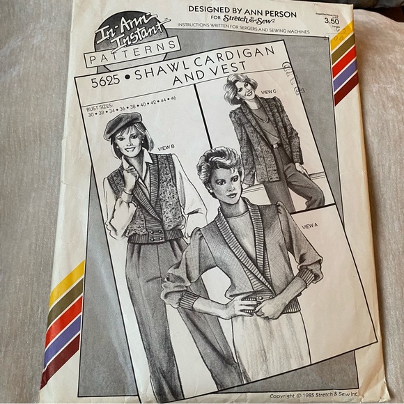 Vintage Stretch & Sew Pattern Shawl Cardigan And Vest New Uncut - Picture 1 of 3